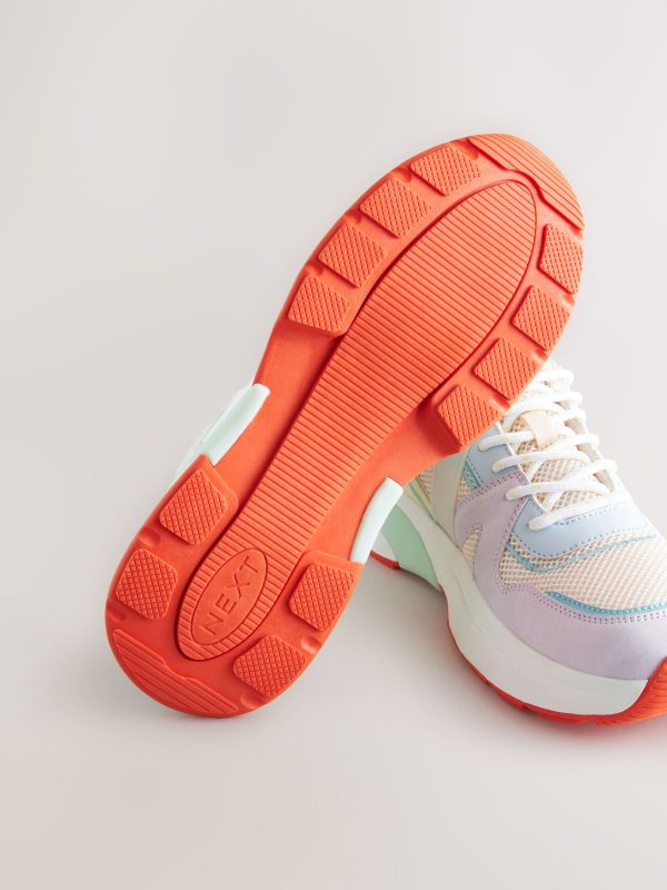 MUCHU8655 Multi Pastel Chunky Sole Mesh Detail Lace-Up Trainers - Image 5