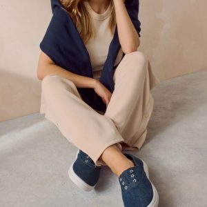 MUCHU8654 Denim Embroidered Laceless Canvas Slip-On Trainers