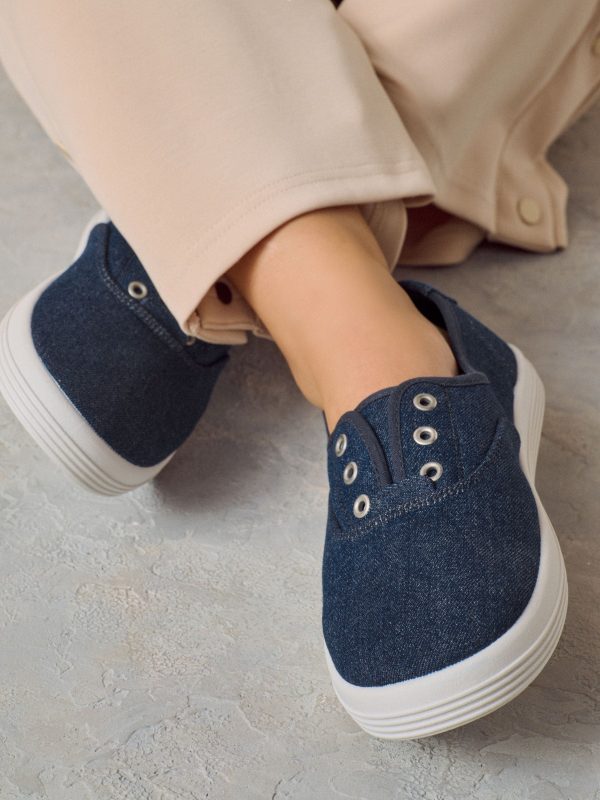 MUCHU8654 Denim Embroidered Laceless Canvas Slip-On Trainers - Image 2