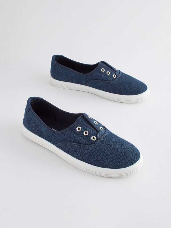 MUCHU8654 Denim Embroidered Laceless Canvas Slip-On Trainers - Image 3