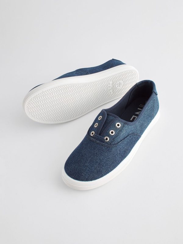 MUCHU8654 Denim Embroidered Laceless Canvas Slip-On Trainers - Image 6