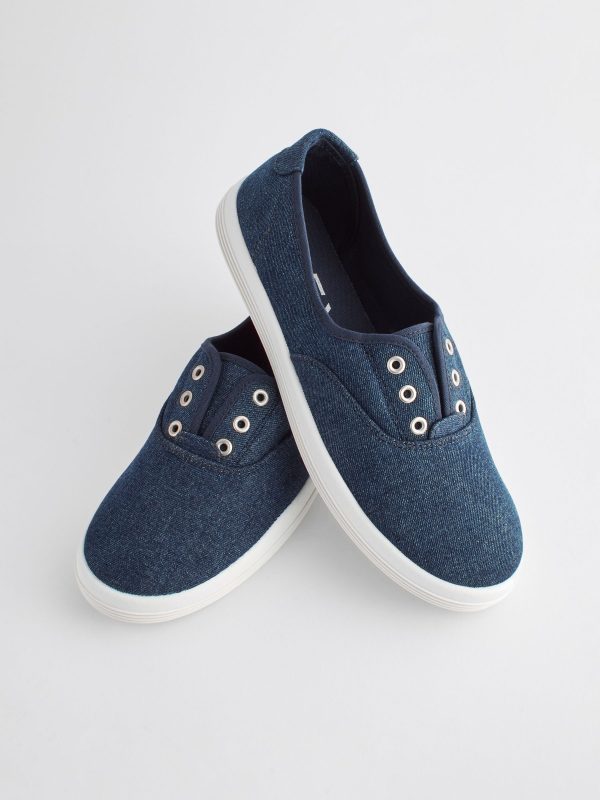 MUCHU8654 Denim Embroidered Laceless Canvas Slip-On Trainers - Image 7