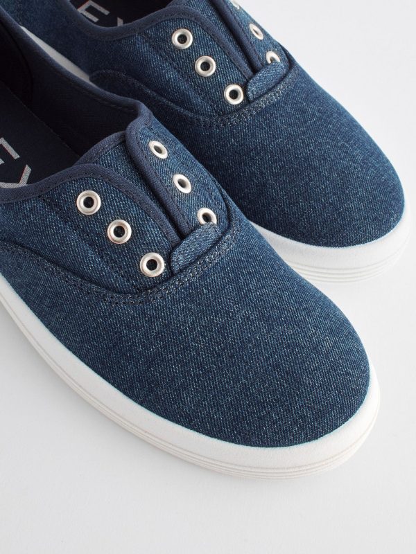 MUCHU8654 Denim Embroidered Laceless Canvas Slip-On Trainers - Image 8