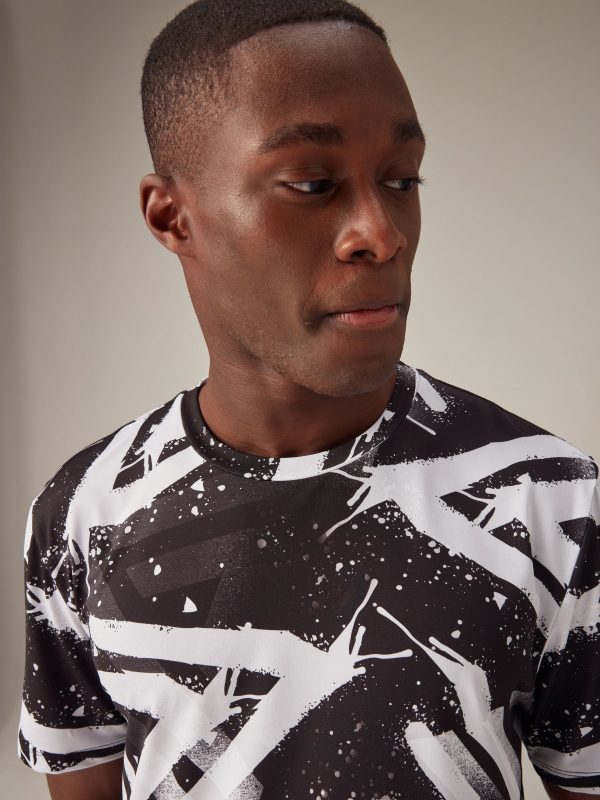 MUCHU8681 Black/White Active Gym Printed Training T-Shirt