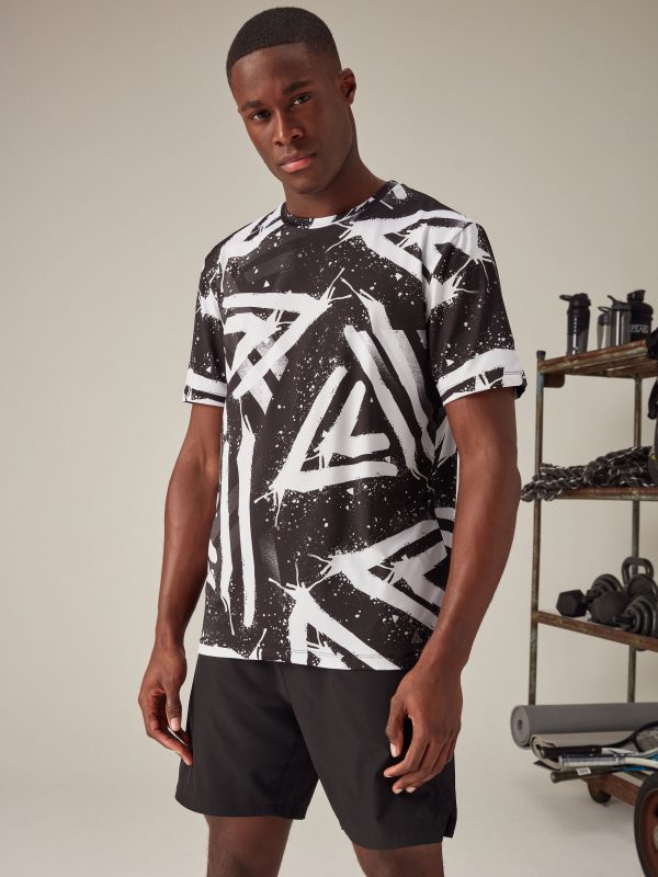 MUCHU8681 Black/White Active Gym Printed Training T-Shirt - Image 2