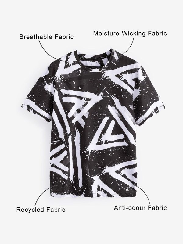 MUCHU8681 Black/White Active Gym Printed Training T-Shirt - Image 4