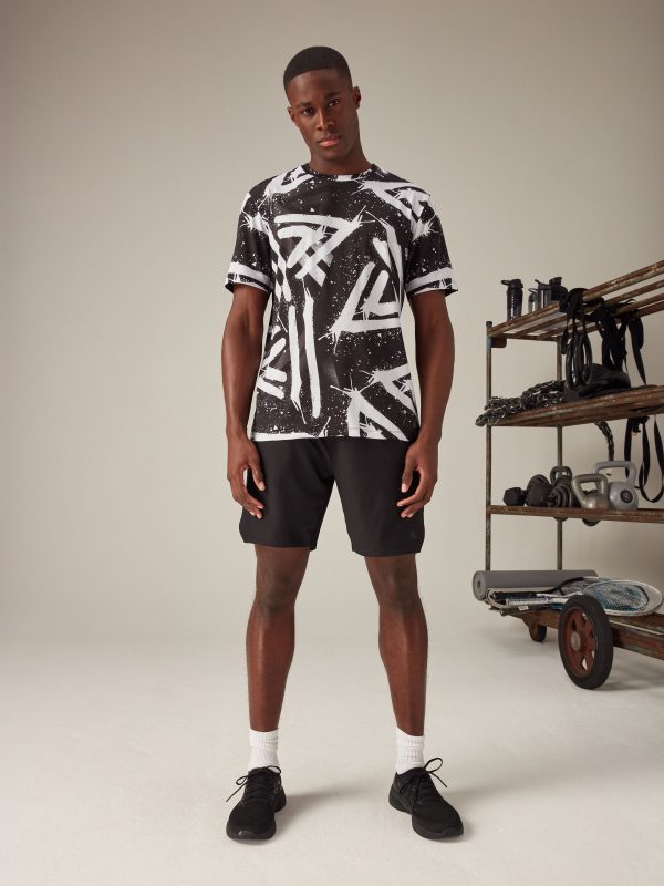 MUCHU8681 Black/White Active Gym Printed Training T-Shirt - Image 5