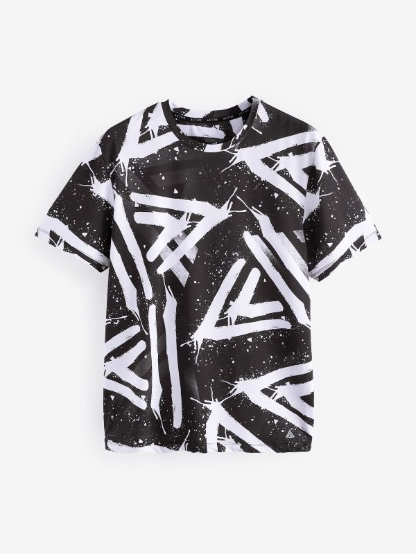 MUCHU8681 Black/White Active Gym Printed Training T-Shirt - Image 7