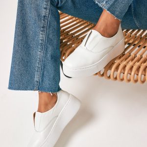 MUCHU8648 White Slip On Signature Leather Chunky Wedge Platform Trainers