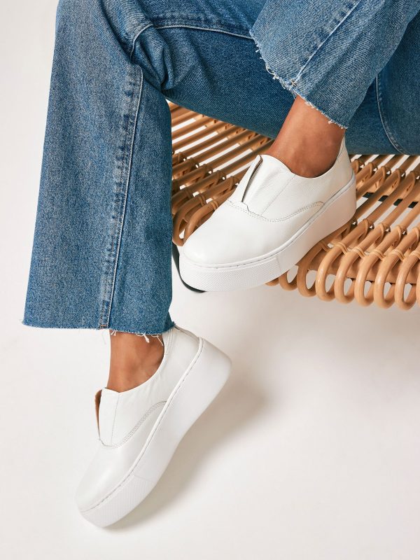 MUCHU8648 White Slip On Signature Leather Chunky Wedge Platform Trainers
