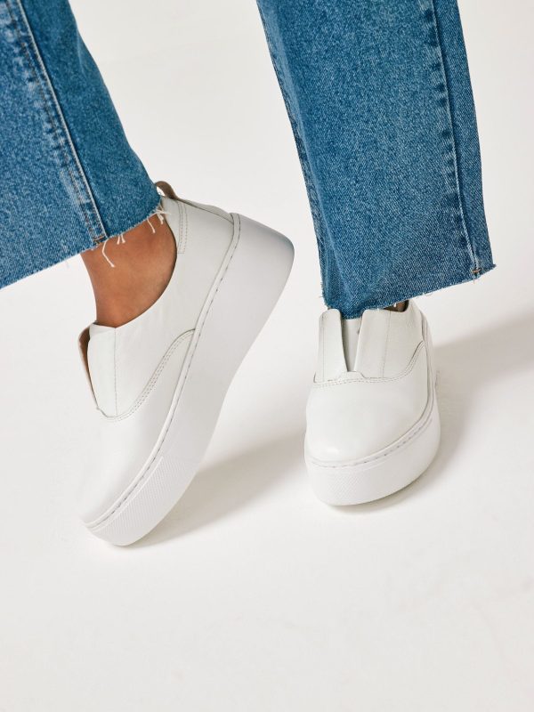 MUCHU8648 White Slip On Signature Leather Chunky Wedge Platform Trainers - Image 2