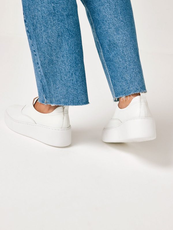 MUCHU8648 White Slip On Signature Leather Chunky Wedge Platform Trainers - Image 3