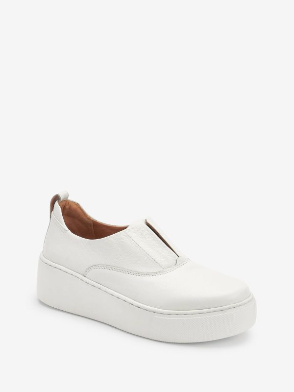 MUCHU8648 White Slip On Signature Leather Chunky Wedge Platform Trainers - Image 6